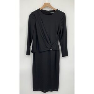 Ralph Lauren Dress Womens 8 Black Drape Front Stretch Midi Wedding Event Evening